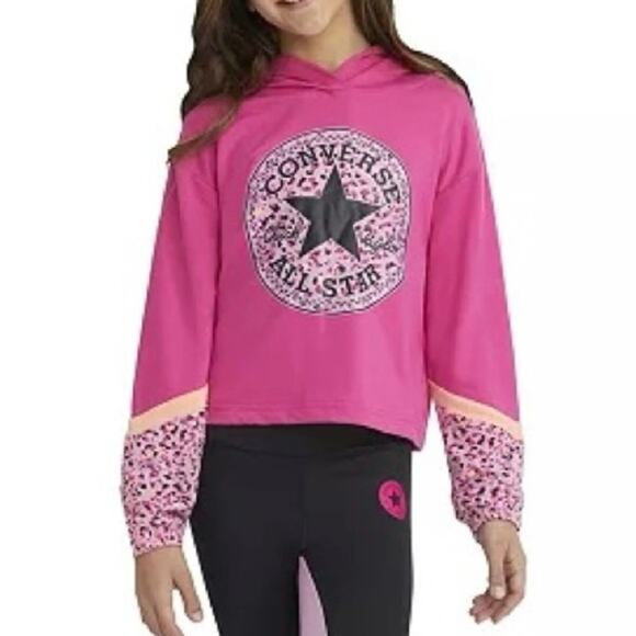 Converse x Clements Twins Girls Pink Color Block Printed Hoodie Size Small - Picture 1 of 14